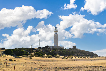 Views of the Cape Trafalgar Lighthouse located in CaÃ±os de Meca, Barbate, CÃ¡dizの写真素材