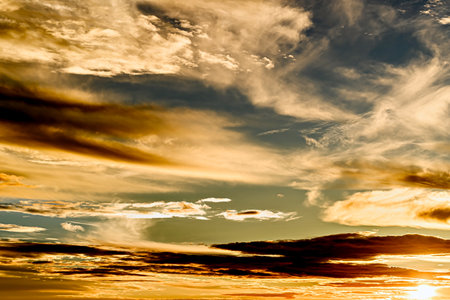 Spectacular orange sky at sunset. Landscapes, natureの写真素材