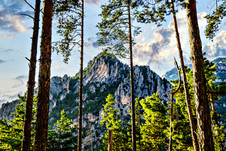Beautiful landscape of the mountains of La Coma and La Pedra in the region of Solsones, province of Leridaの写真素材