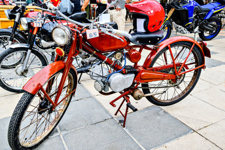 Red motorcycle, classic motorcycle exhibition in the city of Igualada, Barcelonaの写真素材