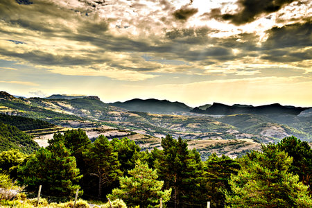 Beautiful landscape of the mountains of La Coma and La Pedra in the region of Solsones, province of Leridaの写真素材