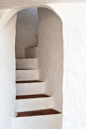 Stairs of a house in the picturesque white village of Binibeca Vell in Menorca, Balearic Islandsの写真素材