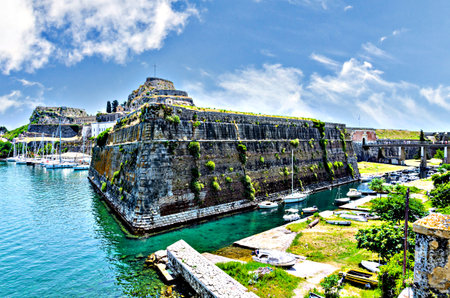 Views of the old fortress of Corfu, Greeceの写真素材