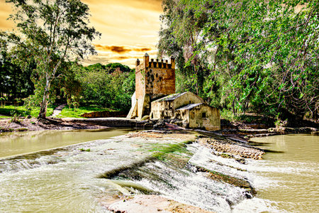 Algarrobo flour mill next to the banks of the Guadaira River, within Oromana Park in AlcalÃ¡ de Guadaira, Sevilleの写真素材