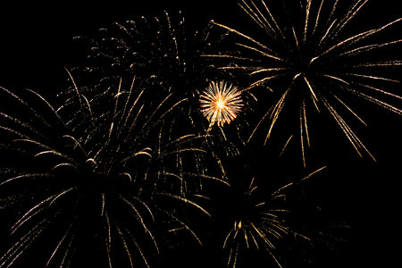 Fireworks lighting up the night sky. Pyrotechnics, abstractの写真素材