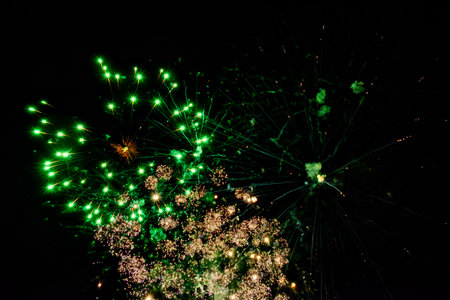 Fireworks lighting up the night sky. Pyrotechnics, abstract