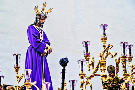Holy Week celebrations with the procession of Jesus Cautivo in AlcalÃ¡ de Guadaira, Seville, Andalusiaの写真素材