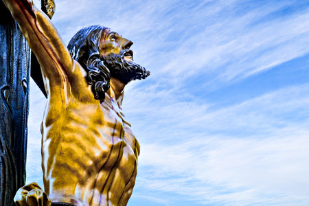 Holy Week procession in Seville, procession of the crucified Christの写真素材