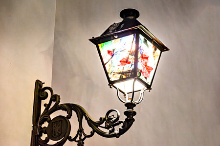 Ornate lamppost with paintings in Altea, Alicanteの写真素材