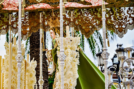 Image of Our Lady of the Olive Trees during Holy Week in AlcalÃ¡ de Guadaira, Seville, Andalusia