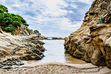 Beautiful seascape of the CamÃ­ de Ronda coastal path on the Costa Brava, from Platja d'Aro to Sant Antoni de Calonge. Cala del Piの写真素材