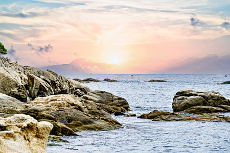 Beautiful seascape of the CamÃ­ de Ronda coastal path on the Costa Brava, from Platja d'Aro to...