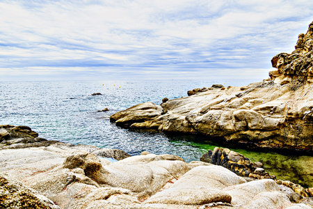 Beautiful seascape of the CamÃ­ de Ronda coastal path on the Costa Brava, from Platja d'Aro to...