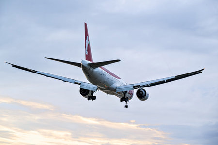 Barcelona, â€‹â€‹Spain; October 29, 2025: Tway Air Boeing 777 landing at Josep Tarradellas...