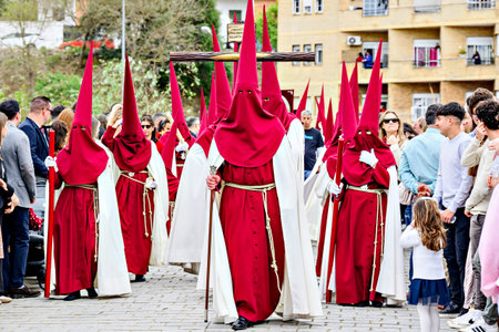 AlcalÃ¡ de GuadaÃ­ra, Andalusia, Seville; April 14, 2025: Nazarene penitents during the Holy...