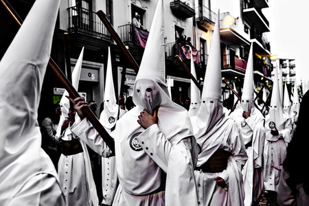 AlcalÃ¡ de GuadaÃ­ra, Andalusia, Seville; April 14, 2025: Nazarene penitents during the Holy...