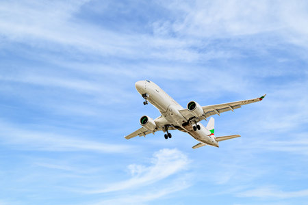 Barcelona, â€‹â€‹Spain; April 5, 2025: Bulgaria Air Airbus A220 lands at Josep Tarradellas...