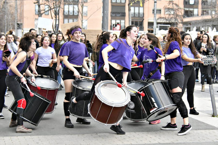 Igualada, Barcelona; March 8, 2020: Celebration of International Women's Day with the Protons...