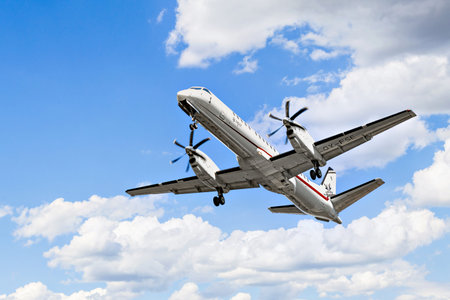 Barcelona, â€‹â€‹Spain; April 5, 2025: Saab 2000 aircraft of Frost Airlines, landing at...