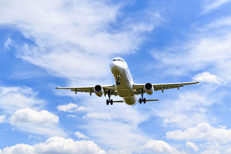Barcelona, â€‹â€‹Spain; April 5, 2025: Lufthansa Airbus A321 landing at Barcelona-El Prat...