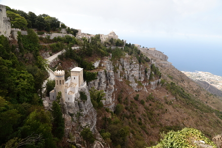 Erice (Sicily),  view with Pepoli tower and the Venus Castleのeditorial素材