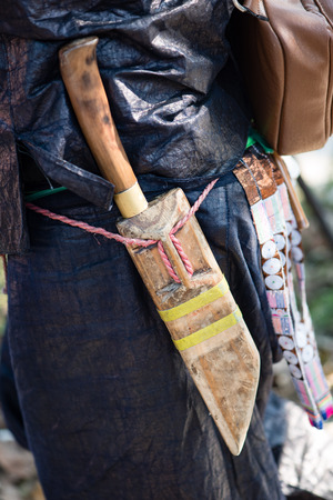 Detail of the knife of a villager belonging to a Chinese minorityの写真素材