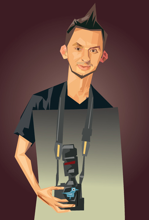 Caricature photographer and birdie fun cameraのイラスト素材