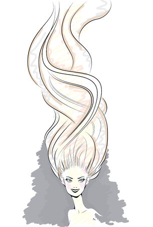 Wind in hair style fashion beautiful background sketchのイラスト素材