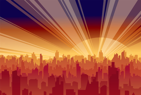 rise on background of the town landscapeのイラスト素材