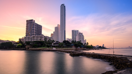 The seaside town and landscape lighting and a beautiful beach at Pattaya .のeditorial素材