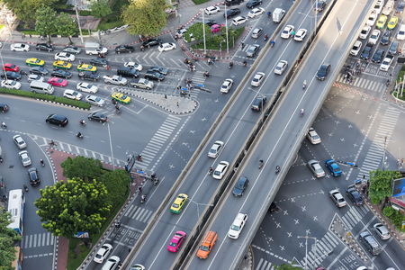 Road traffic in city at thailand .Bangkok Expressway top view, Top viewのeditorial素材