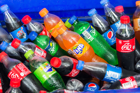 Bangkok, Thailand - October 05, 2017.Arrangement of Pepsi andCoca-Cola, Sprite and Fanta Drink. All drinks are produced and manufactured by The Coca-Cola Company, an American multinational beverage corporation.のeditorial素材
