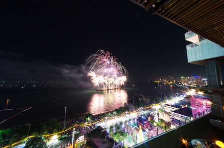 show of fireworks in the night sky,A picture of a beautiful fireworks celebration on a black background, city,New Year's Celebration 2018のeditorial素材