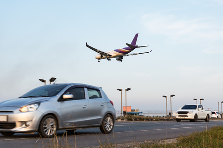 Landing plane at Suvarnabhumi Airportのeditorial素材