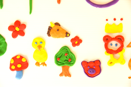 Handmade colored Plasticine collection of animalの写真素材