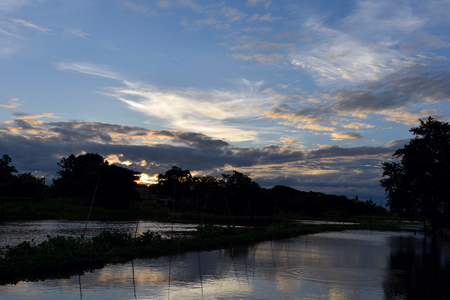 evening landscape of canal in ruralの写真素材