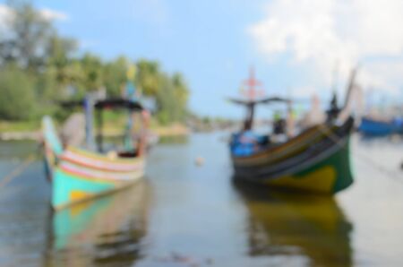 Blur boat on tropical beach abstract background.の写真素材