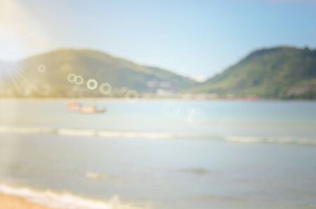 Blur boat on tropical beach abstract background.の写真素材