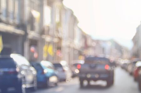 Blur traffic road transport with building abstact background.Retro color style.の写真素材