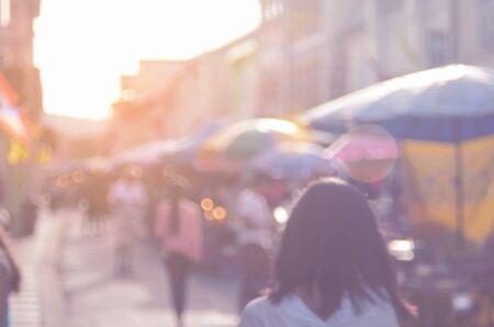 blur people shopping at local street market abstract background.の写真素材