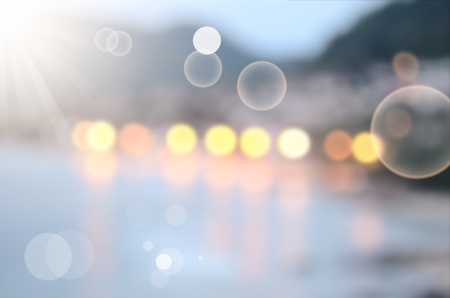 Blur tropical sunset beach abstract background.Travel concept.の写真素材