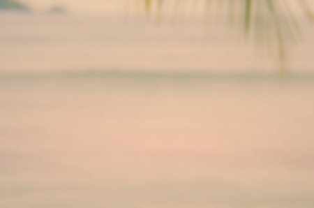 Blur palm leaf on tropical sunset beach abstract background.Travel concept.の写真素材