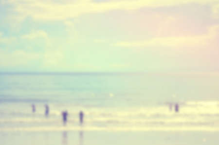 Blur bokeh wave beach abstract background.Retro color style.の写真素材