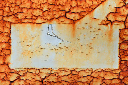 Close up old crack orange metal texture background.