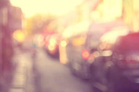 Blur traffic road with bokeh light abstract background.Retro color style.の写真素材