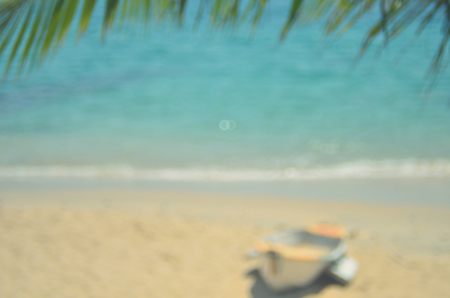 Blur tropical beach with palm leaf abstract background. Travel concept.の写真素材