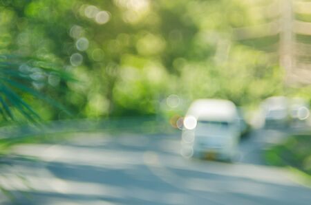 Blur traffic country road with bokeh green nature abstract background. Travel concept.の写真素材