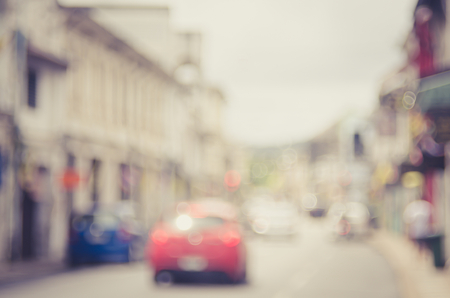 Blur traffic road with bokeh light abstract background. Retro color style.の写真素材
