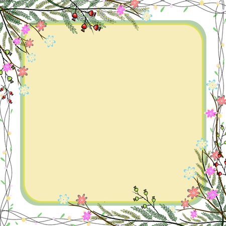 Nature colorful flower frame hand drawing background.の写真素材