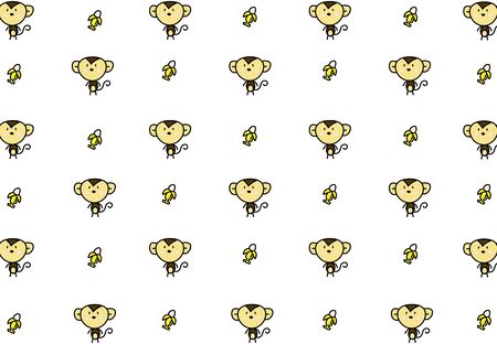 Monkey and banana cartoon hand drawing pattern background.の写真素材